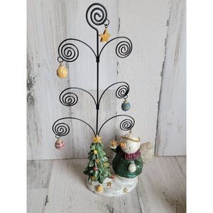 Rustic snowman angel tree photo holder Xmas glitter decor